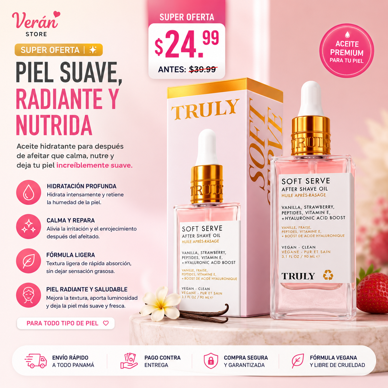 Truly Soft Serve After Shave Oil | Hidratación y Cuidado Facial | 90 ml