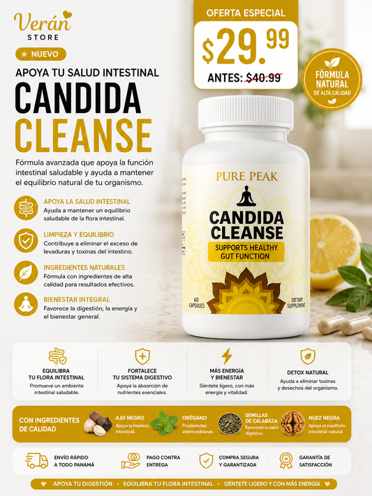Candida Cleanse Pure Peak | Apoyo para la Salud Intestinal | 60 Cápsulas