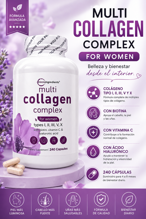 Multi Collagen Complex for Women™ | Colágeno Hidrolizado con Biotina, Vitamina C y Ácido Hialurónico