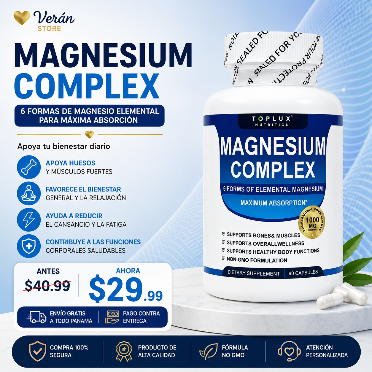 Magnesium Complex™ | 6 Formas de Magnesio | Máxima Absorción | 90 Cápsulas