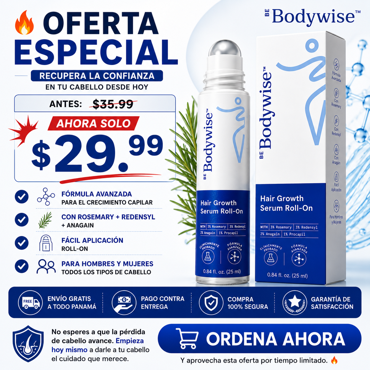 Bodywise Hair Growth Serum Roll-On™ | Fórmula Avanzada para el Crecimiento Capilar