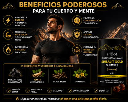🏔️ Shilajit Gold Gummies 3000mg – Energía, Fuerza y Vitalidad Natural | 60 Gomitas
