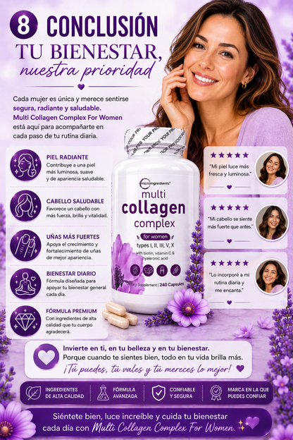 Multi Collagen Complex for Women™ | Colágeno Hidrolizado con Biotina, Vitamina C y Ácido Hialurónico