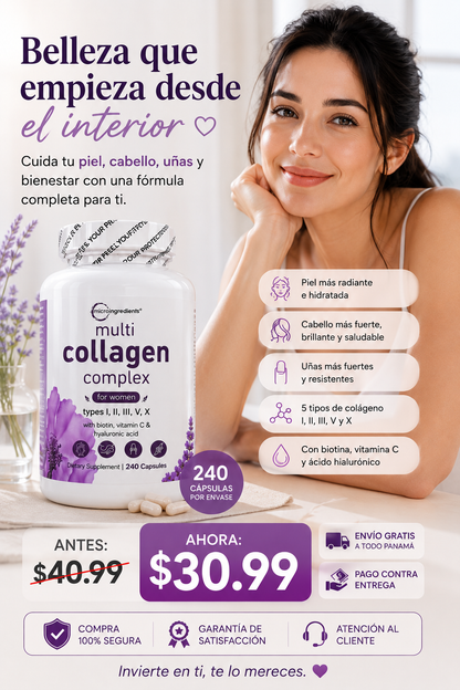 Multi Collagen Complex for Women™ | Colágeno Hidrolizado con Biotina, Vitamina C y Ácido Hialurónico